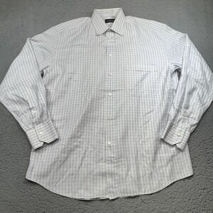 Canali Shirt Mens 16 41 White‎ Blue Check Plaid Long Sleeve Dress Made Italy
